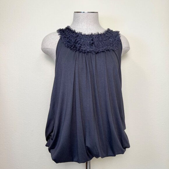 WEST KEI Charcoal Gray Sleeveless Bubble Top With Textured Neckline Size L - Picture 3 of 7